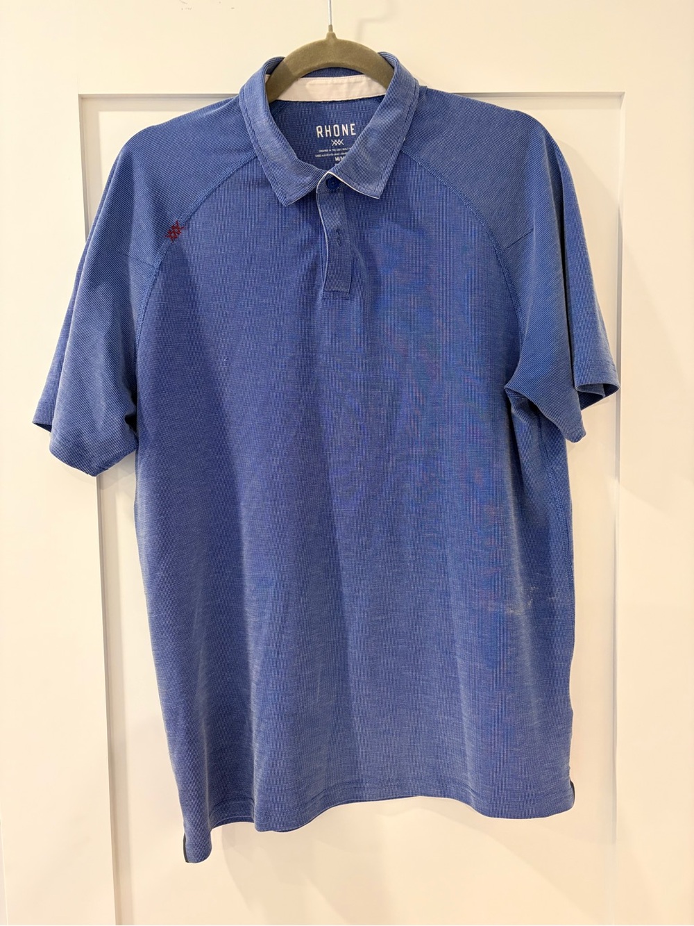 RHONE Delta Pique Polo - Heathered Blue Size M
